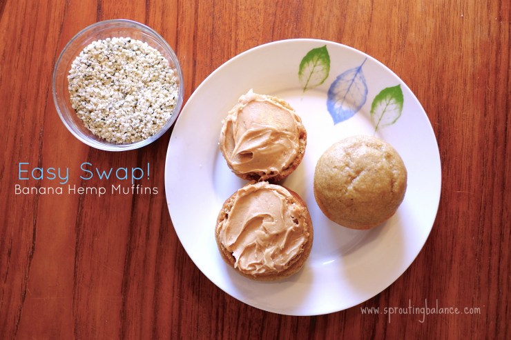 Easy Swap Banana Hemp Muffins | www.sproutingbalance.com | #healthy #swap #hemp