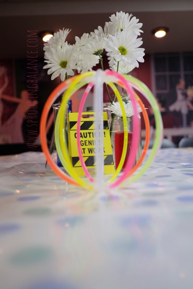 6th Birthday - Science | www.sproutingbalance.com | #science #party #decorations #glowing #atom