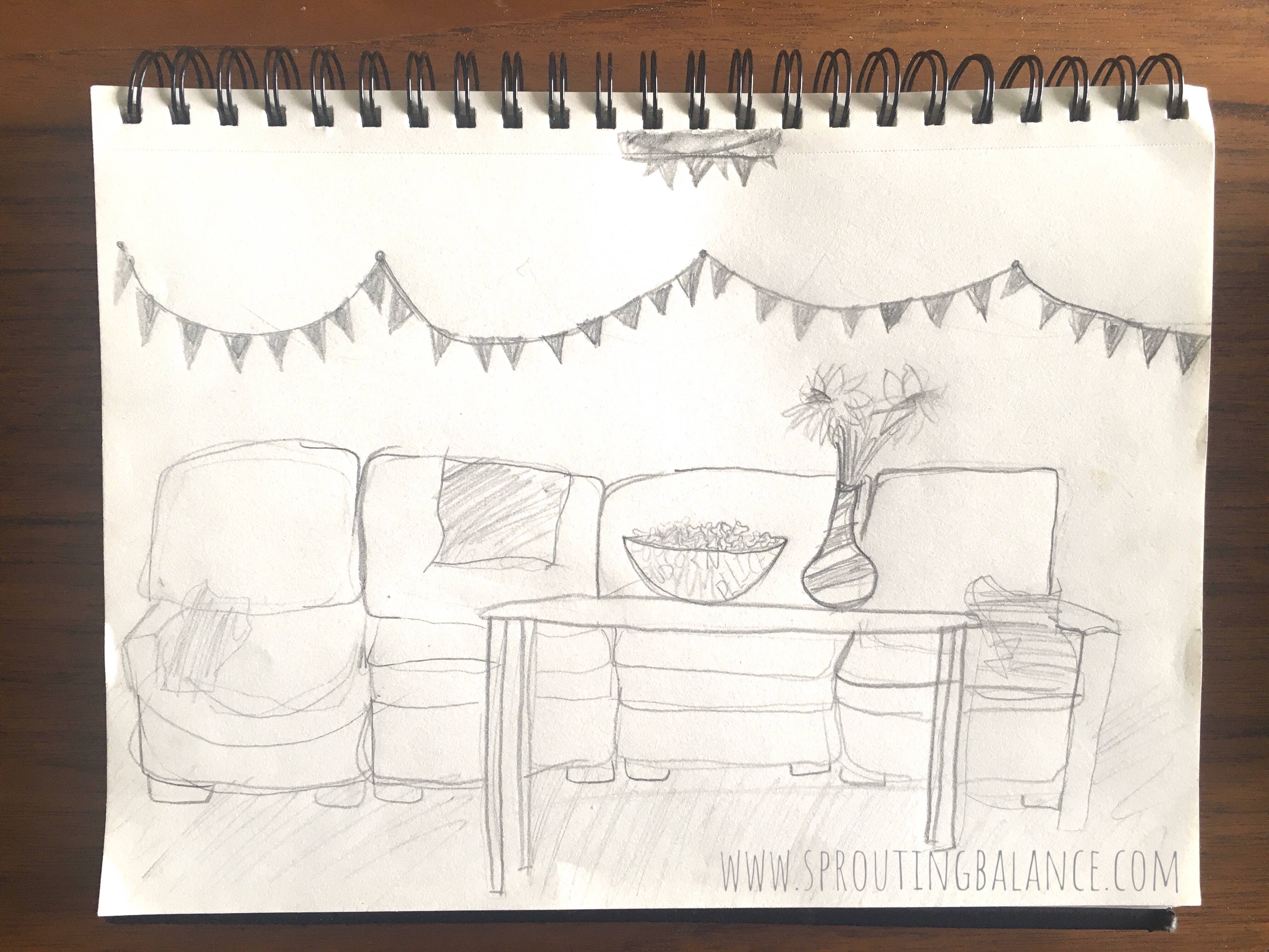 Staying Occupied: Living Room Theatre - Drawing | www.sproutingbalance.com | #stayhome #socialdistancing #bepositive